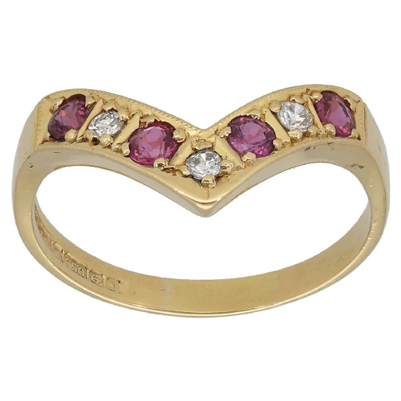 Smooth form rings-18ct Gold Ruby & 0.09ct Diamond Wishbone Ring Size O