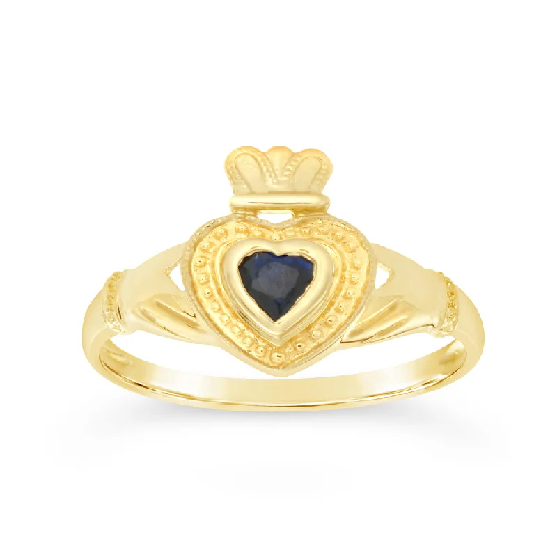 Layered design rings-9ct Yellow Gold Natural Sapphire Claddagh Ring