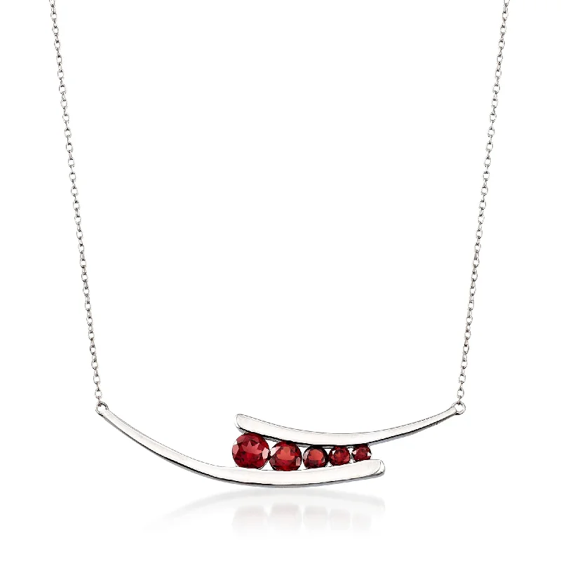 Spiral knot necklaces-Ross-Simons Garnet Curved Necklace in Sterling Silver