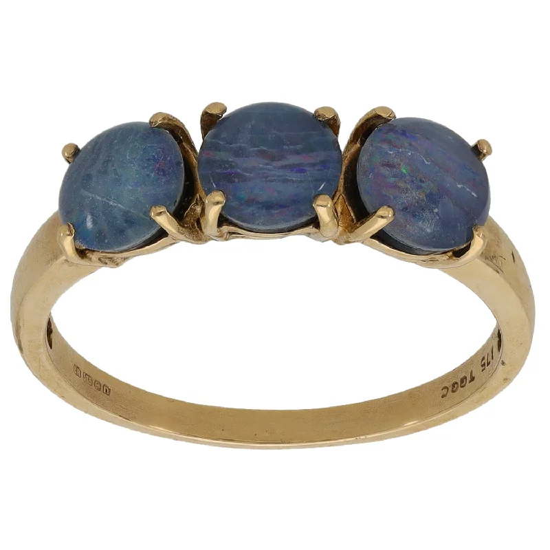 Light accent rings-9ct Gold Opal Triplet Trilogy Ring Size S