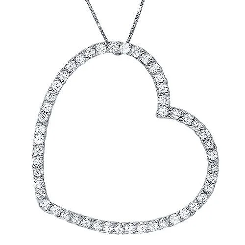 Curved pendant necklaces-3/4 Ct Lab Grown Diamond Large Heart Shape Pendant 10k White Gold Necklace