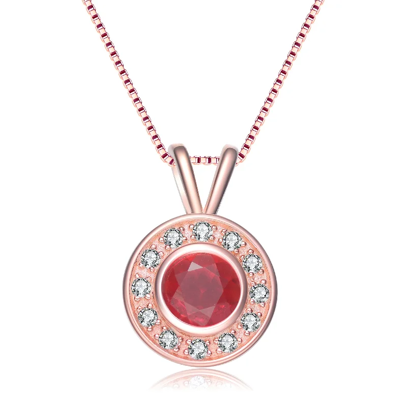 Silk fringe necklaces-White And Red Cubic Zirconia Rose Gold Plated Sterling Silver Pendant