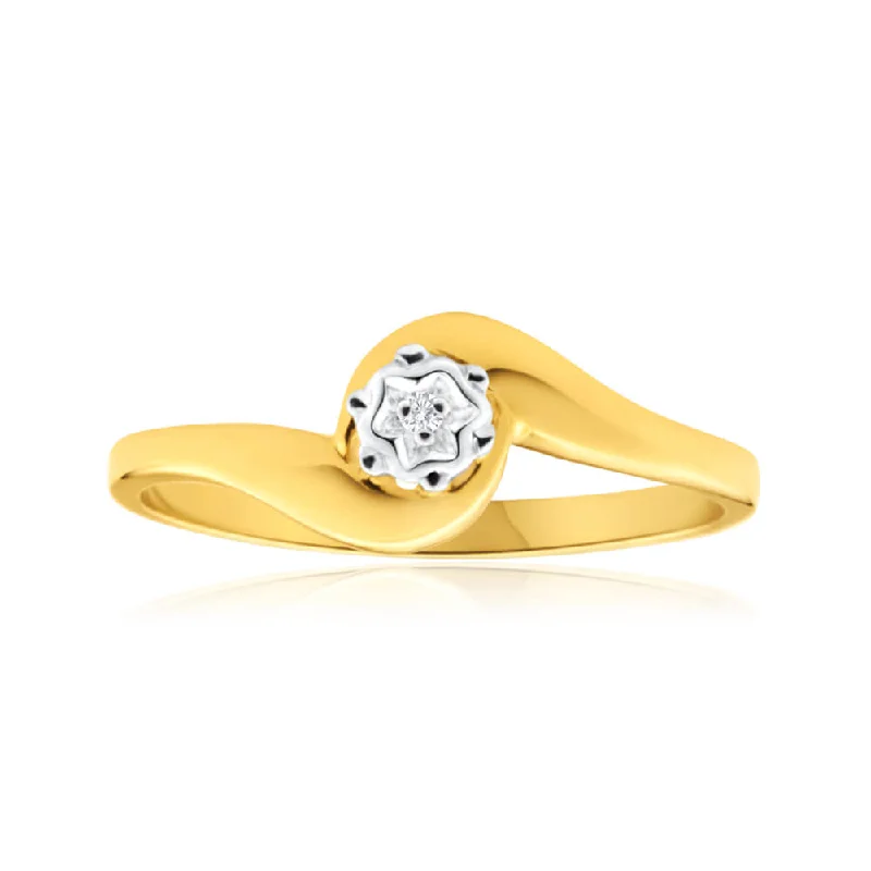 Nightfall gothic rings-9ct Yellow Gold Solitaire Ring With Illusion Set Diamond