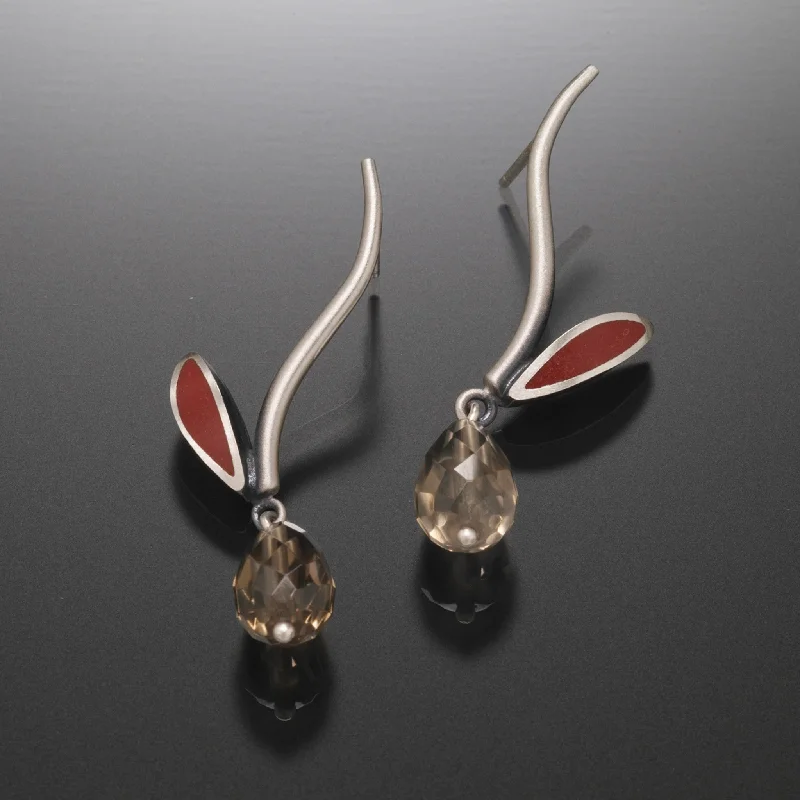 Curved drop earrings-Stem Earrings (red)