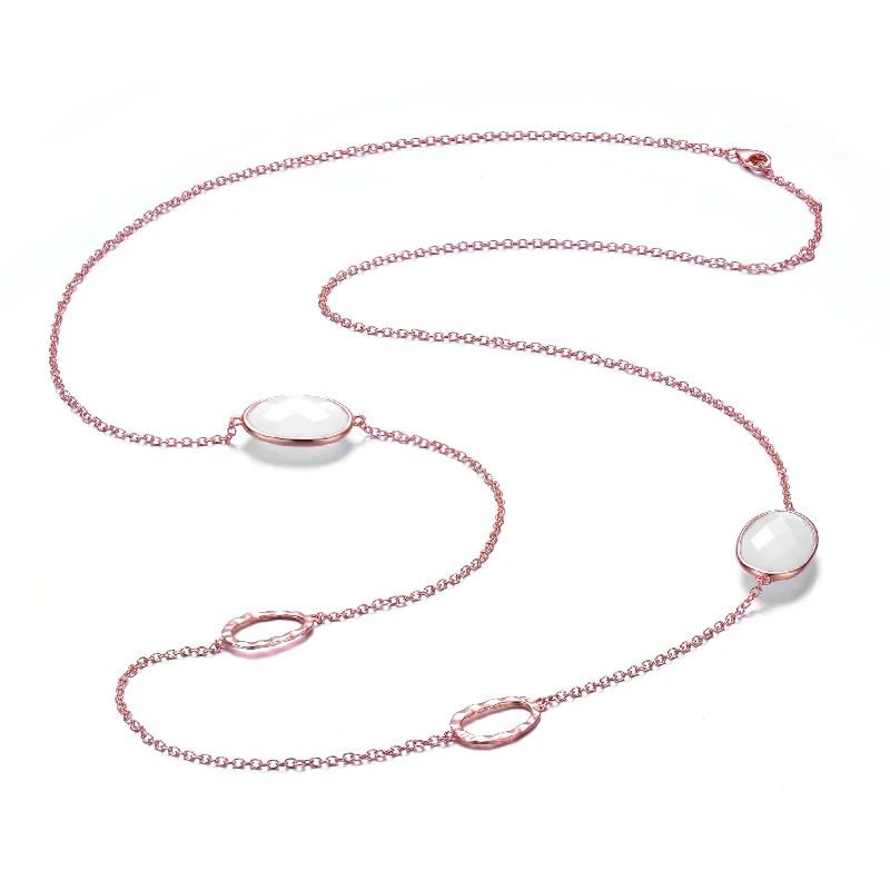 Lock clasp necklaces-GENEVIVE Sterling Silver Rose Gold Plated White Cubic Zirconia Station Necklace