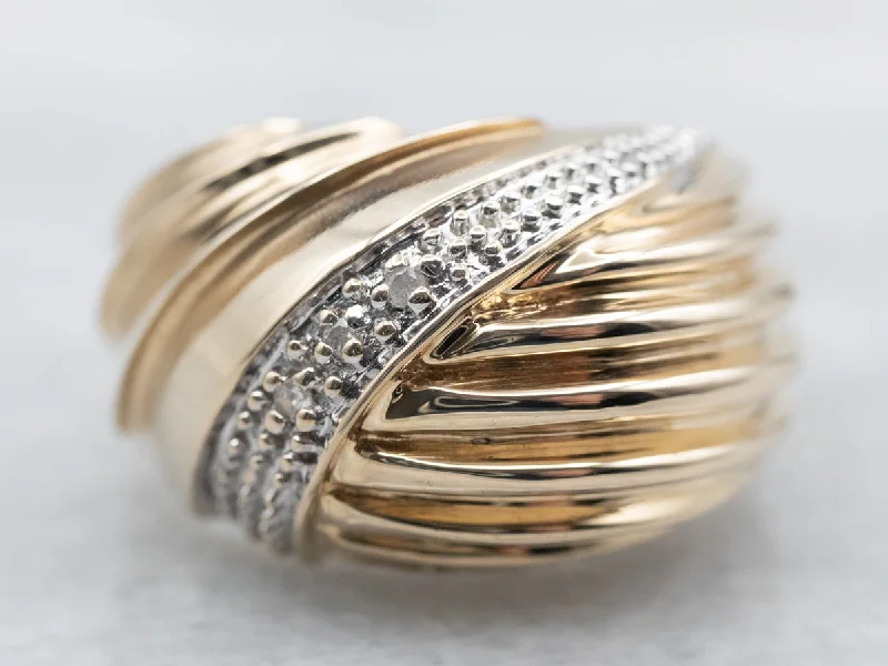 Love charm rings-Two Tone Diamond Dome Ring