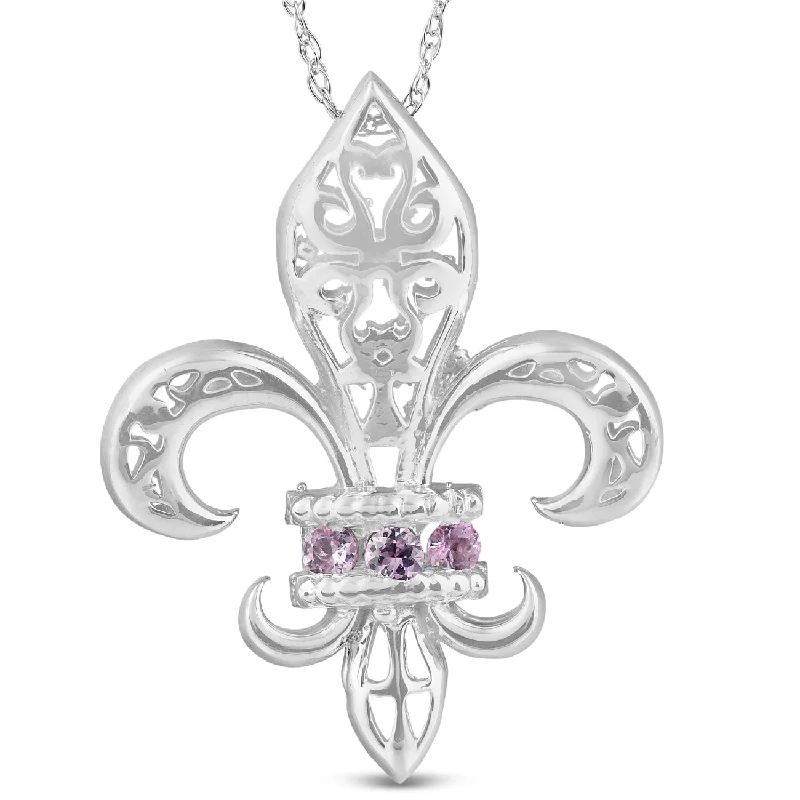 Warm wood necklaces-Pink Sapphire Vintage Fleur De Lis Pendant 10KT White Gold 1"