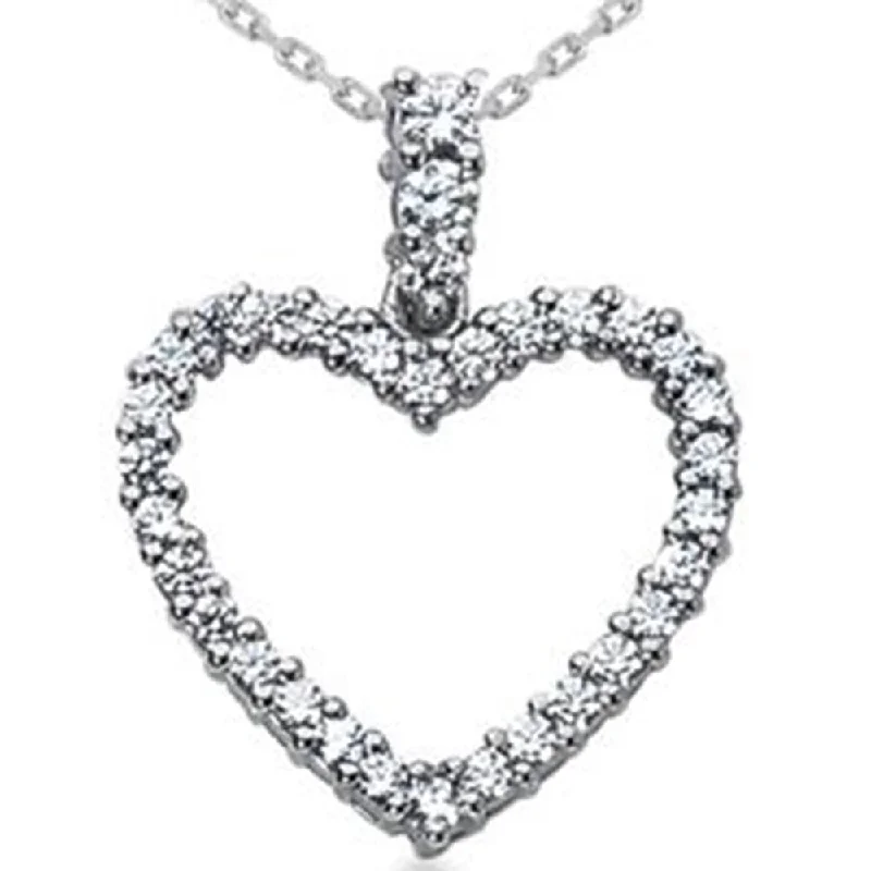 Offset design necklaces-1ct Diamond Heart Pendant 14K White Gold Necklace