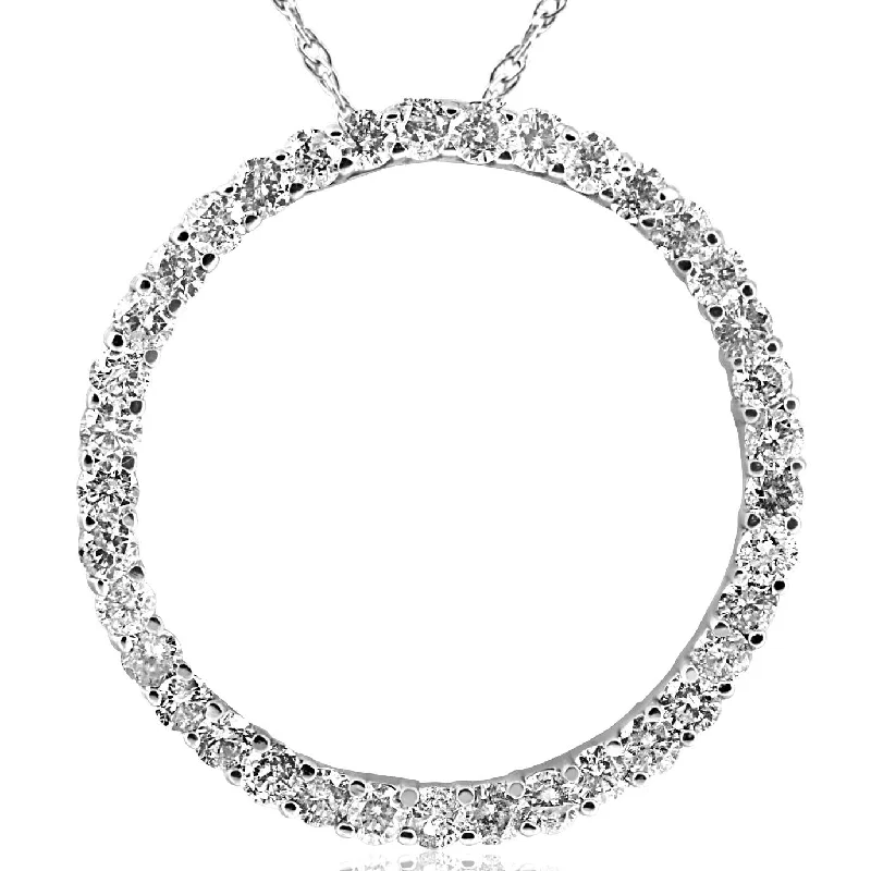 Oval pendant necklaces-3ct Large Real Diamond Circle Pendant 14K White Gold