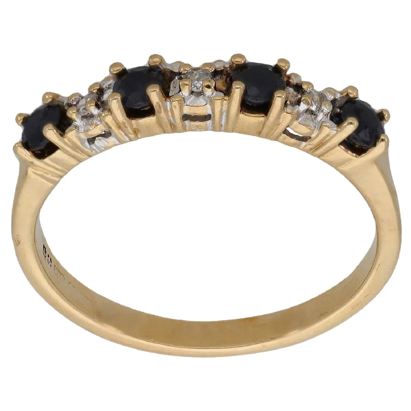 Warm wood rings-9ct Gold Sapphire & Diamond Half Eternity Ring Size L