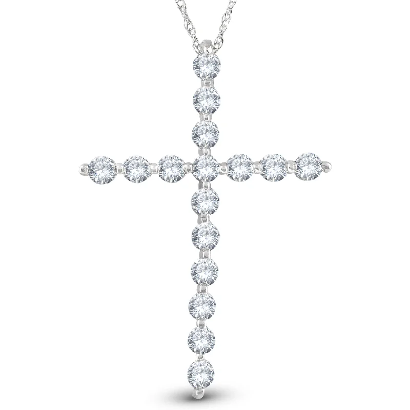 Classic locket necklaces-5/8 Ct Diamond Cross Pendant Necklace 18" 10k White Gold 1" Tall