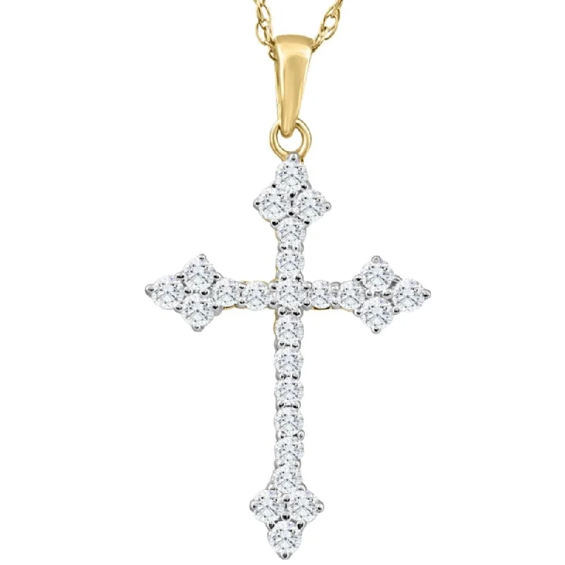 Morganite necklaces-1/3Ct Diamond Cross Pendant 10k Yellow Gold Lab Grown Women's Necklace 1" Tall