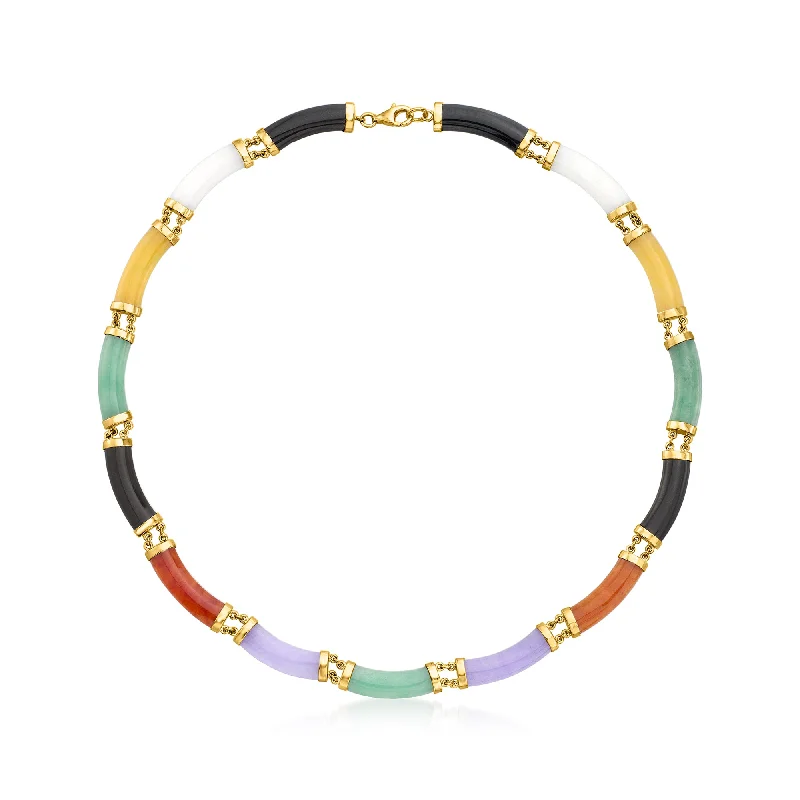 Dual birthstone necklaces-Ross-Simons Multicolored Jade Necklace in 18kt Yellow Gold Over Sterling Silver