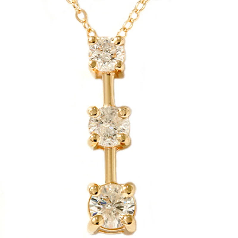 Love charm necklaces-1ct Three Stone Diamond Stick Pendant Yellow Gold