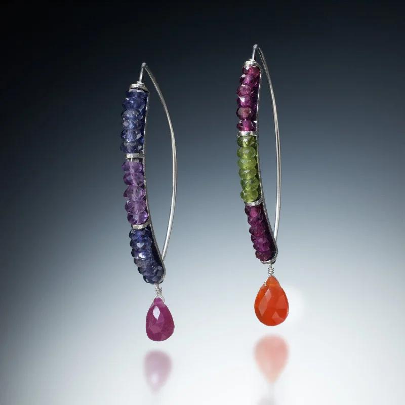 Silk fringe earrings-Gemstone Curve Earrings with Drop