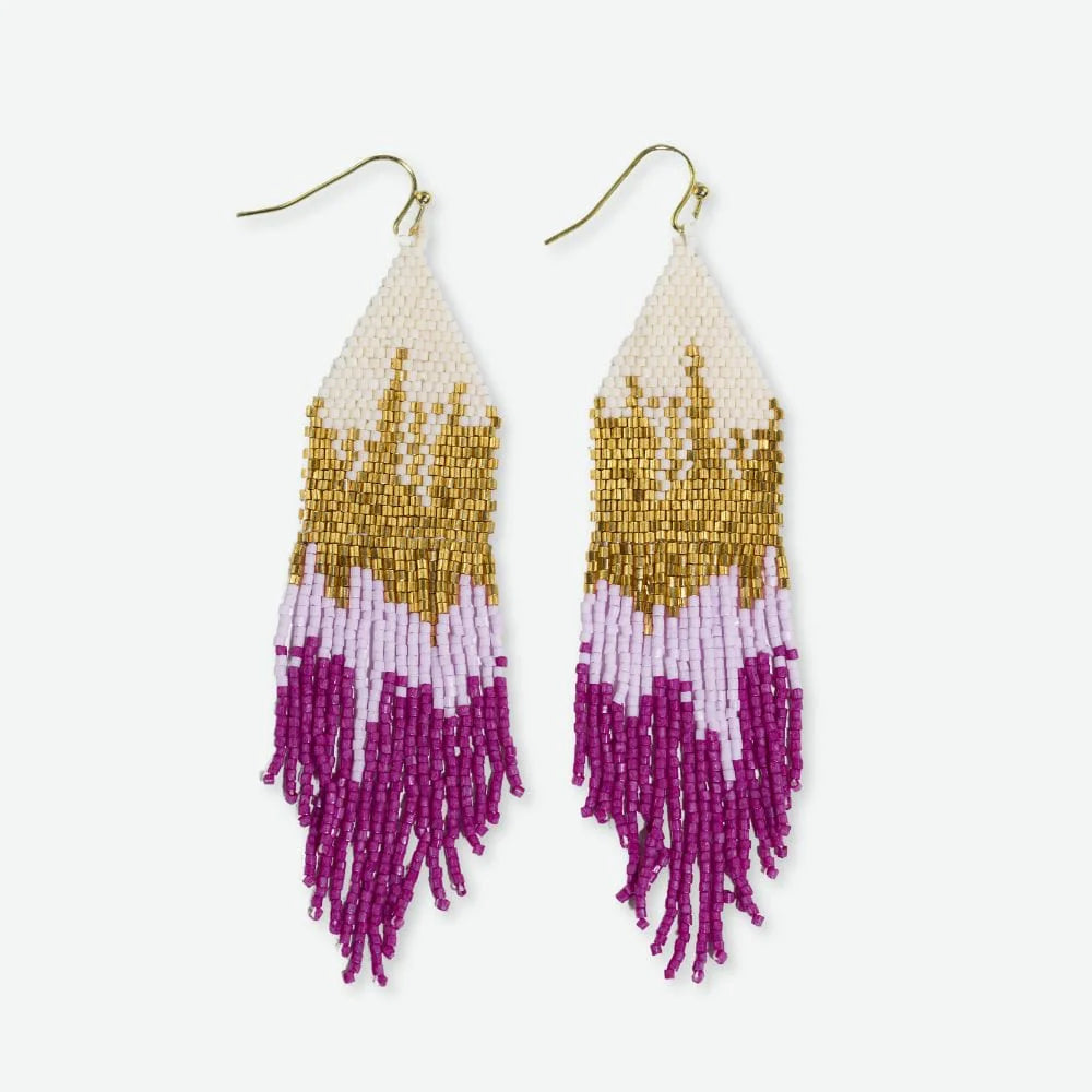 Guardian eye earrings-Claire Ombre Beaded Fringe Earrings Emerald Magenta