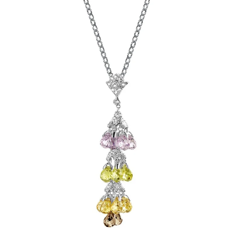 Onyx stone necklaces-Gv Sterling Silver Cubic Zirconia Gold Plating Clear And Yellow Light Pink And Burnt Amber Cubic Zirconia Dangling Pendant Necklace