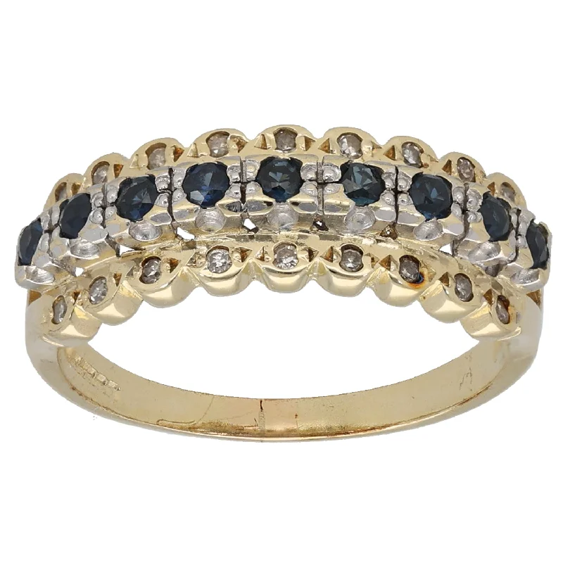 Bold druzy rings-9ct Gold Sapphire & 0.09ct Diamond Half Eternity Ring Size N