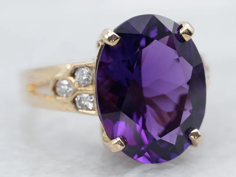 Silk cord rings-Vintage Amethyst Cocktail Ring with Diamond Accents