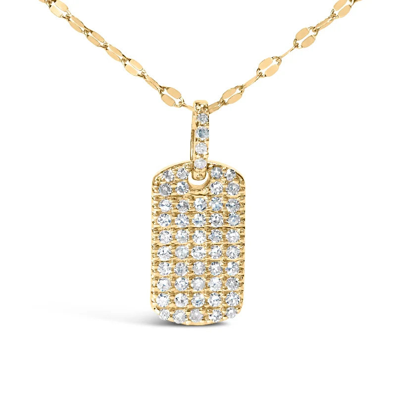 Cord weave necklaces-18K Yellow Gold Plated.925 Sterling Silver 1/3 Cttw Diamond Studded Dog Tag 18" Pendant Necklace