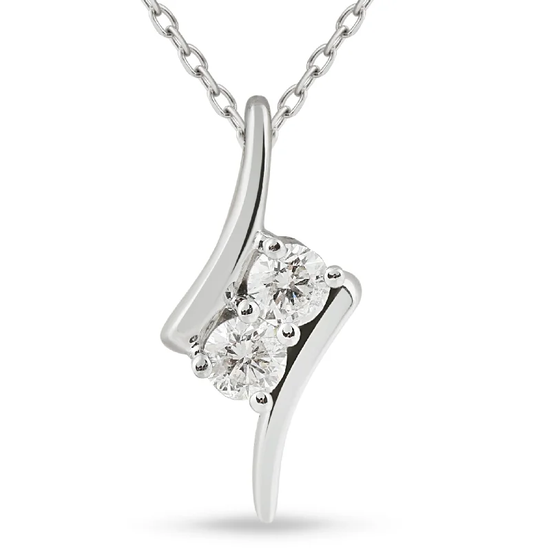 Aged medallion necklaces-3/8ct Two Stone Diamond Forever Us Solitaire Pendant 14k White Gold 18" Chain