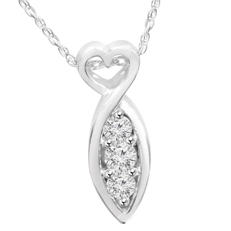 Patina silver necklaces-1/2ct Past Present Future 3Stone Diamond Pendant 14K White Gold