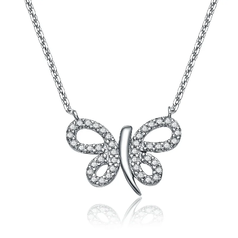 Lunar charm necklaces-Gv C.z. Sterling Silver Micro Pave Butterfly Shape Pendant