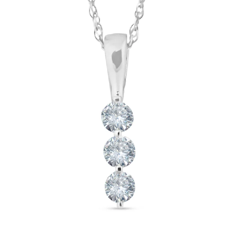 Mini bead necklaces-1/4ct 3 Stone Round Three Diamond Pendant Necklace 14K White Gold