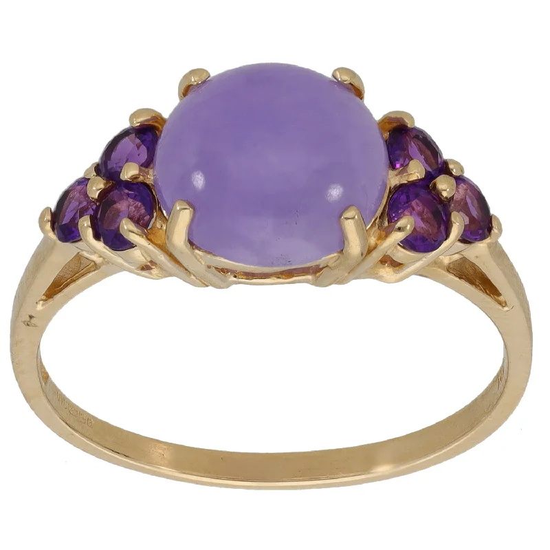 Gloss finish rings-14ct Gold Jade & Amethyst Dress/Cocktail Ring Size G