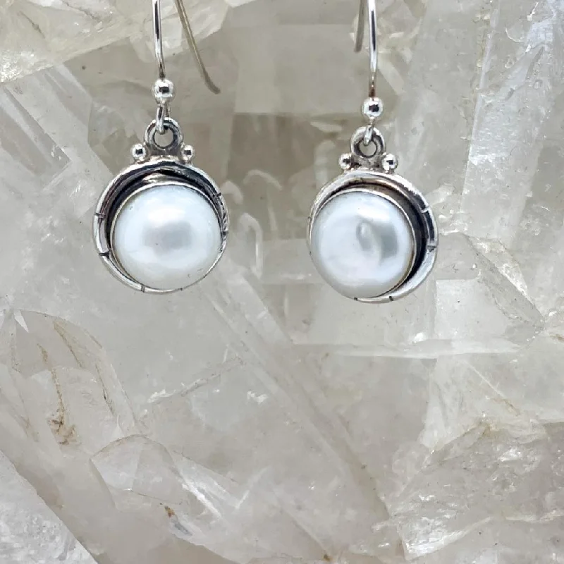 Topaz stud earrings-Pearl Sterling Silver Earrings $45