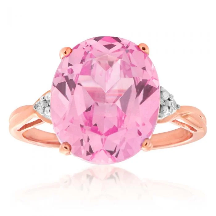 Old flair rings-9ct Rose Gold Created Peach Sapphire & Diamond Oval Ring