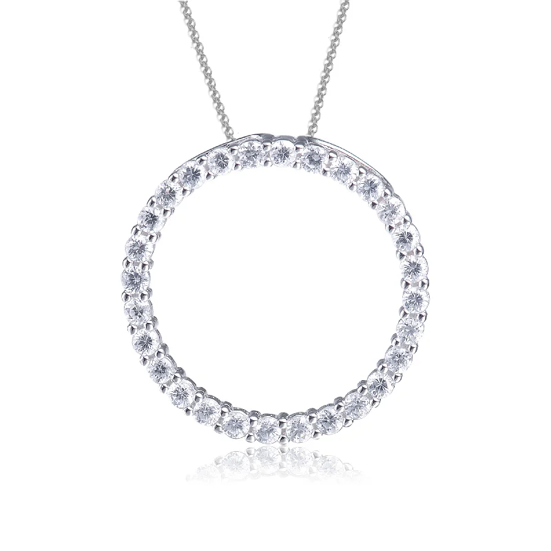 Cord weave necklaces-Sterling Silver Cubic Zirconia Round Circle Pendant Necklace