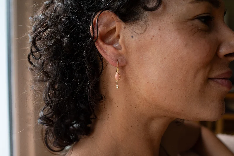 Loop knot earrings-Pink Coral & Diamond Drop Earrings