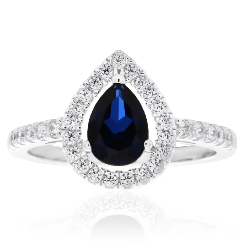 Fine texture rings-Sterling Silver Created Sapphire and Zirconia Set Ring *Resize 1-2 Sizes Up*