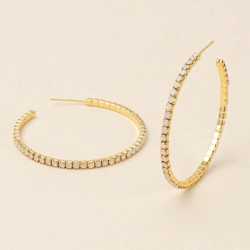 Spinel earrings-Sparkle & Shine Lg Rhinestone Hoop Earring - Light Gray Opal/Gold