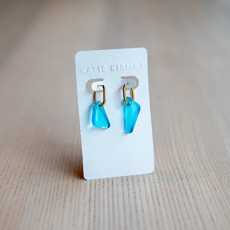 Soft threader earrings-Glass "Chip" Drop Earrings (various colors)