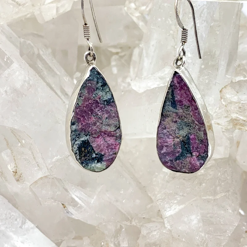 Aged medallion earrings-Raw Eudialyte Sterling Silver Earrings $95