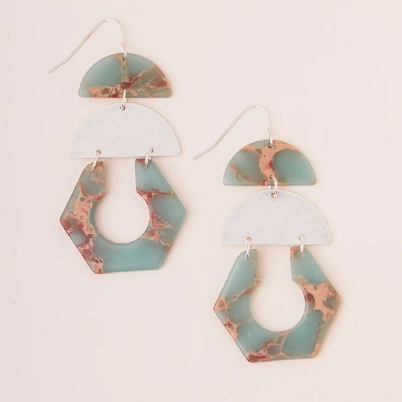 Wool thread earrings-Stone Cutout Earring - Aqua Terra/Silver