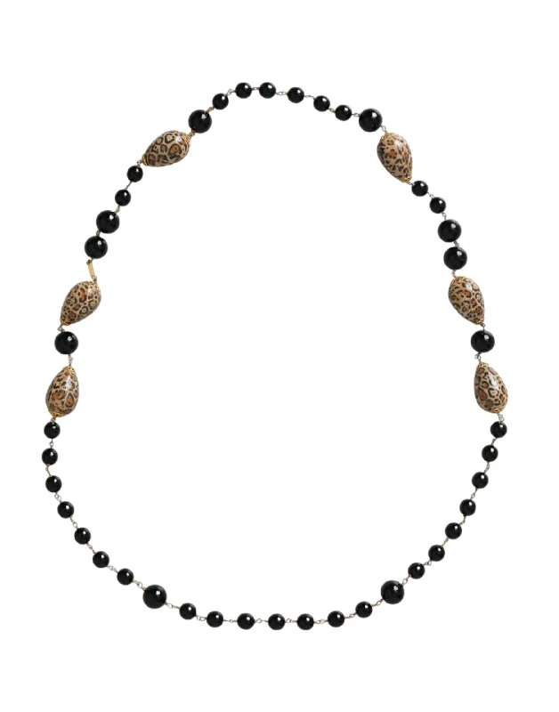 Curved pendant necklaces-Dolce & Gabbana  Tone Brass  Printed Beaded Long Chain Women's Necklace