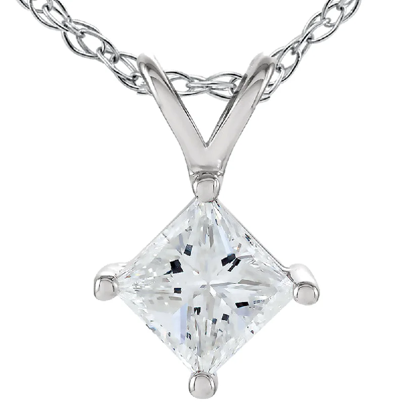 Spiral knot necklaces-1/2 Ct Princess Cut Solitaire Diamond Pendant 14K White Gold Enhanced