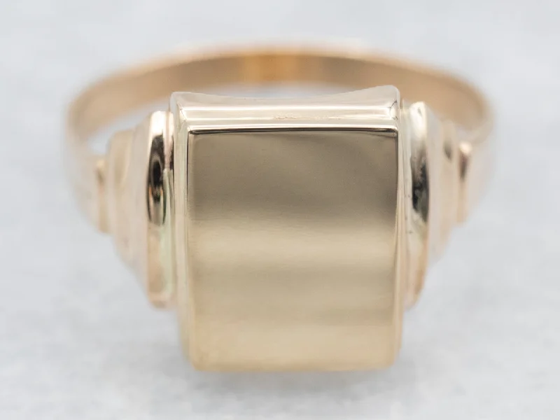 Clear band rings-Yellow Gold Rectangular Plain Signet Ring