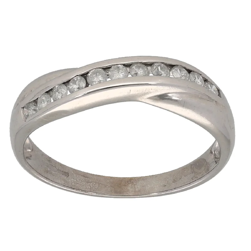 Thin wing rings-9ct White Gold 0.25ct Diamond Half Eternity Ring Size M