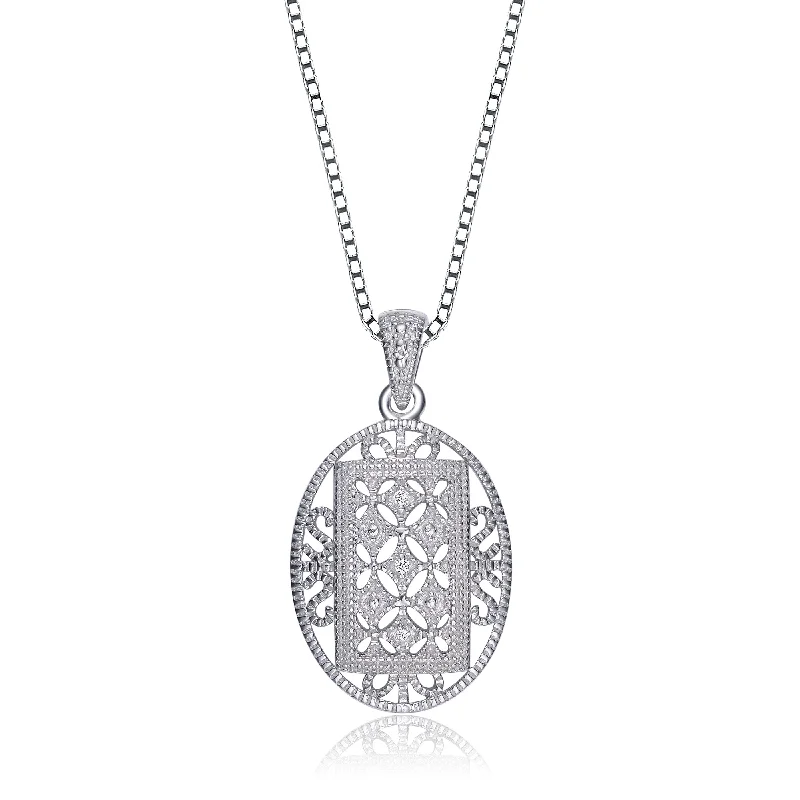 Plain cross necklaces-Filigree Oval Sterling Silver Pendant Bridesmaid Jewelry