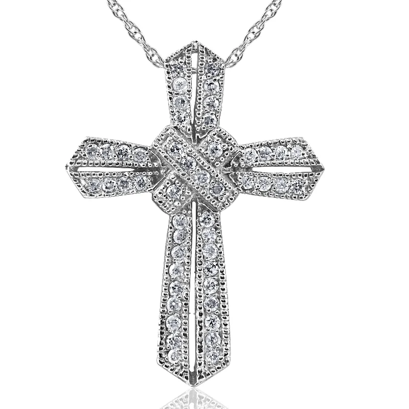 Maple wood necklaces-1/2ct Vintage Pave Diamond Cross Pendant 14K White Gold