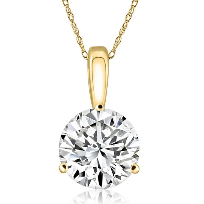 Curved pendant necklaces-3.28Ct Round Solitaire 3-Prong Certified Diamond Pendant Gold H/VS1 Lab Grown