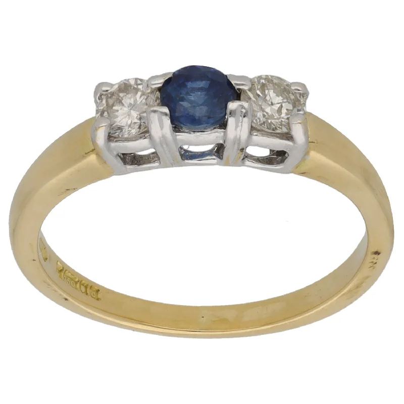 Bare frame rings-18ct Gold Sapphire & 0.30ct Diamond Trilogy Ring Size L