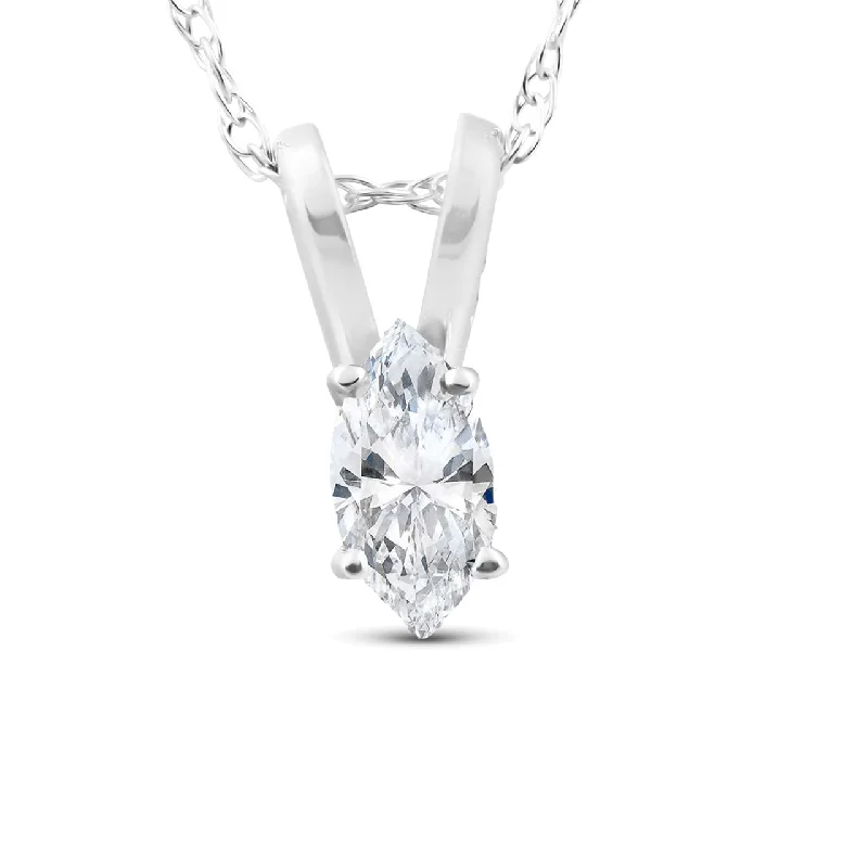 Cord weave necklaces-1/4ct Marquise Solitaire 14K Diamond White Gold Pendant