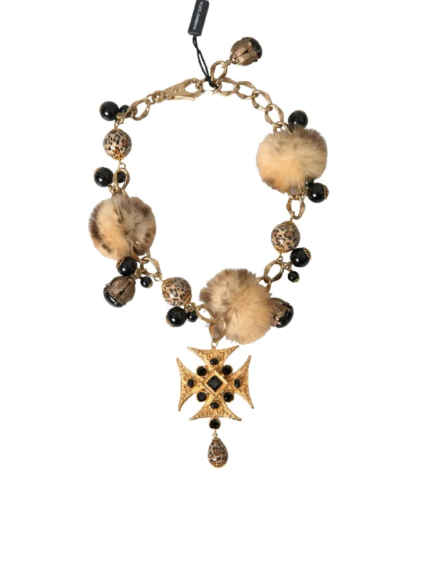 Love charm necklaces-Dolce & Gabbana  Crystals Lapin Fur Filigree Chocker Women's Necklace