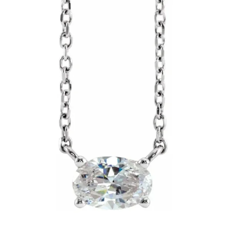 Tie-style necklaces-1/2Ct Oval Sideways Solitaire Lab Grown Diamond Necklace in White or Yellow Gold