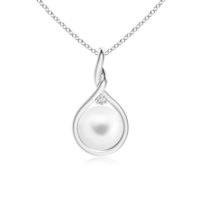 Flexible thread necklaces-Gv Sterling Silver With Rose Gold Plated White Round Shell Pearl With Clear Cubic Zirconia Pendant Necklace